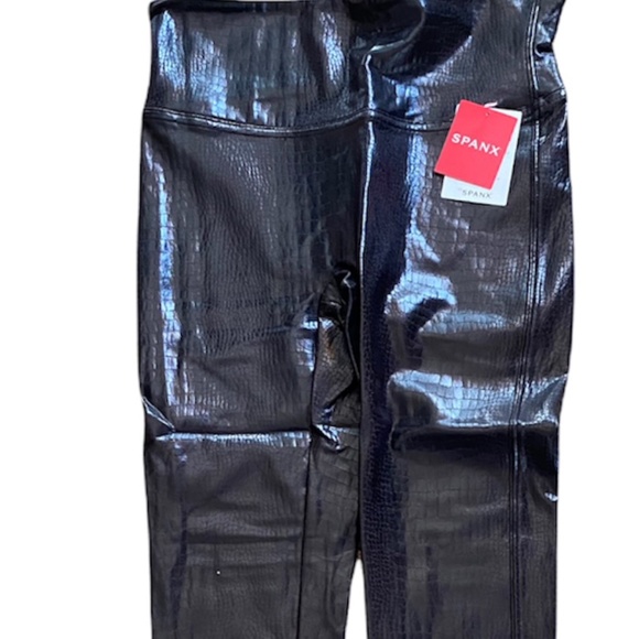 NWT SPANX Faux Leather Croc Shine Leggings size S Brown Black Slimming Fun